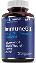 AgeImmune ImmuneG.I. Wormwood Black Walnut Clove Neem Fulvic Acid- Intestinal Cleanse Formula Doctor Formulated to Support Gut Health and Detox - No Stearates, No Dioxides – 90 Capsules