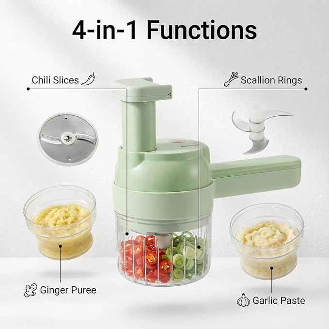 Multi functional vegetable slicers， chili ring and scallion slicer, vegetable slice, ginger, garlic slices, electric wireless food processor, portable charging device