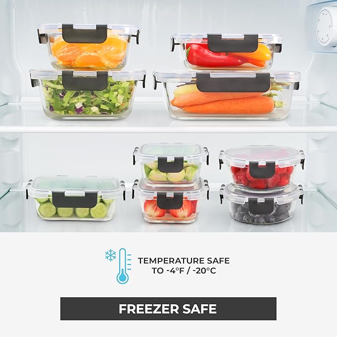 Freshware Glass Storage Containers with Lids, 24 Pieces, Glass Food Storage Containers with Lids, Leak Proof, Freezer Safe