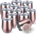 StarSpeed 12oz/12 Pack Wine Tumbler with lid, Stainless Steel Travel Mugs Stemless Double Wall Insulated Coffee Cup, Insulated Wine Glasses Travel Tumbler for Cold & Hot Drinks(Rose Gold, 12)