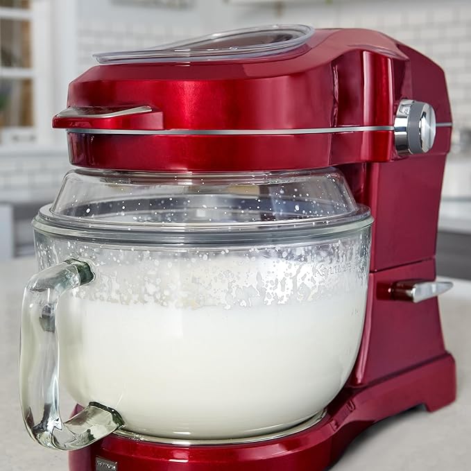 Kenmore 500W Oviation Stand Mixer - 10 Speed Mixing, Tilt-Head, 5QT Handheld Glass Bowl With Pouring Top Splash Guard, Flat Beater, Whisk, Dough Hook Attachments Countertop Kitchen Appliance, Red
