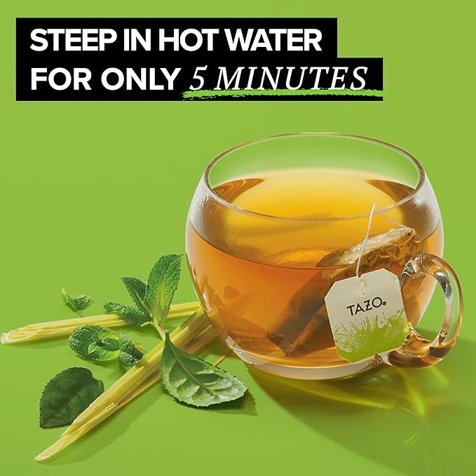 TAZO Organic Zen Green Tea Bags, Caffeine Free Tea with Refreshing Lemongrass & Spearmint, 96 Total Tea Bags (16ct - Pack of 6)