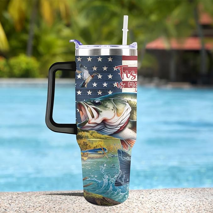 Fishing Gifts For Men 40oz Fishing Travel Tumbler for Fishings Lover Fathers Day Fishings Gift For Dad Grandpa Husband as Christmas Birthday Presents Lover Cup With Handle