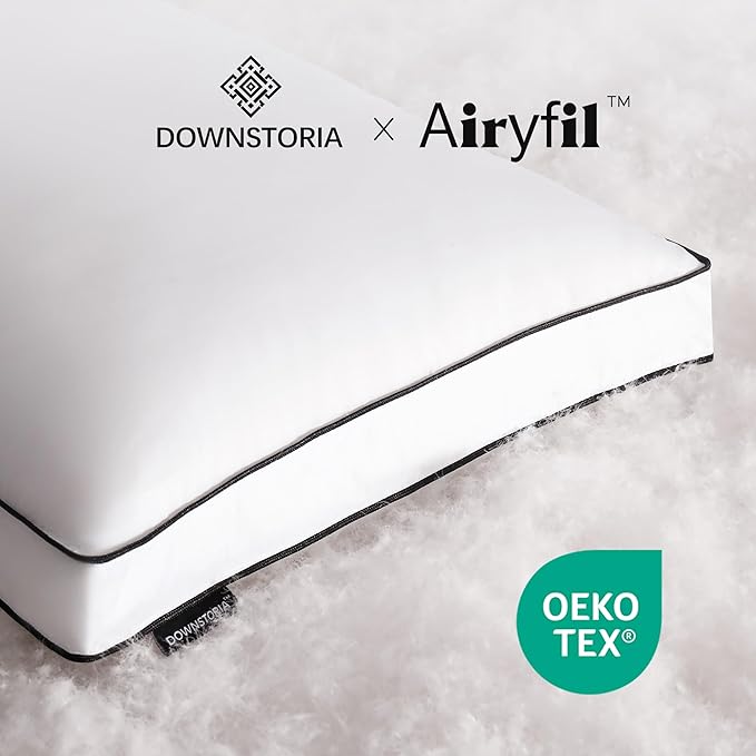 Feather Down Pillows Standard Size Set of 2 with Gusset, Luxury Hotel Collection Bed Pillow 2 Pack, Down Surrounded Gusseted Pillows for Sleeping, Firm for Side, Back Sleepers 20x26 in.