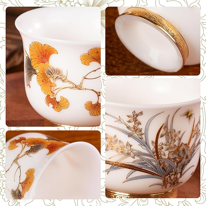 KAMMAK Ceramic Tea Cups Small, Cute Vintage Coffee Cup Set of 2, Porcelain Teacups Espresso Mug, 3.9oz Hand Painted Chinese Afternoon Tea Party Mugs, Birthday Gift for Women Men, Reversible