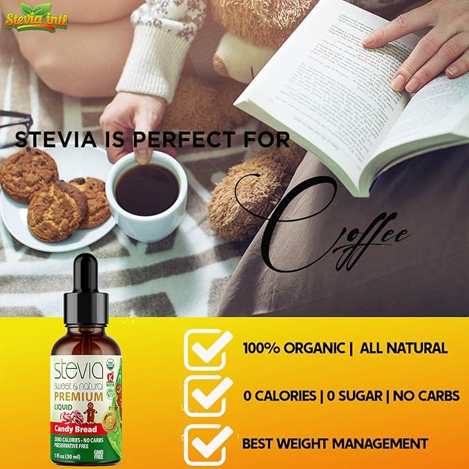Candy Bread Premium Quality Stevia Drops | Organic Liquid Stevia |Best Sugar Substitute | 100% Pure Extract | All Naturally Sweet | Non-Bitter, 0 Calorie, NON-GMO, Diabetic & Keto Friendly (1oz)