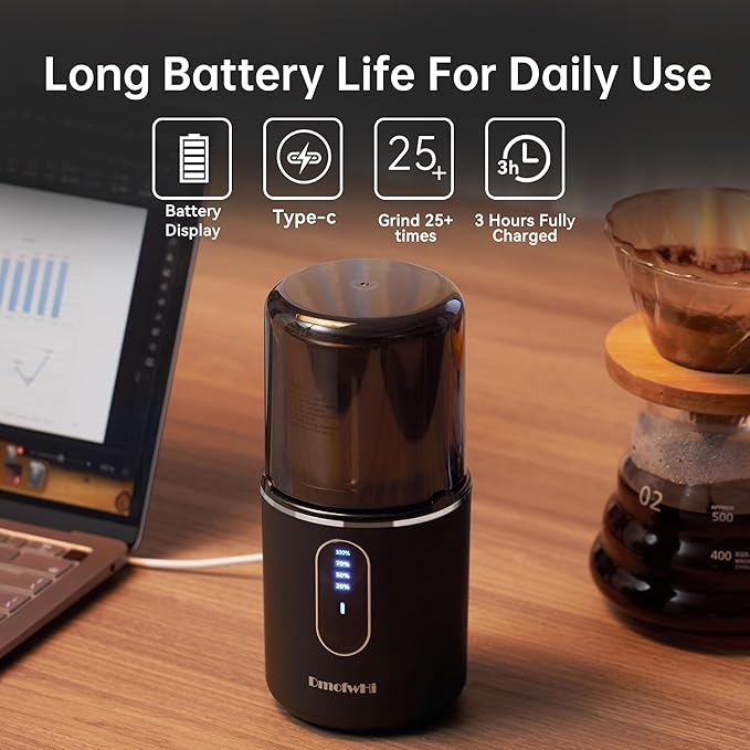 DmofwHi Cordless Coffee Grinder Electric, USB Rechargeable Coffee Bean Grinder with 304 Stainless Steel Blade and Removable Bowl-Black