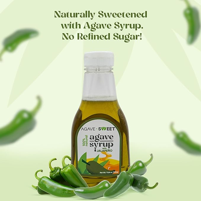 Agave Sweet – Jalapeño Infused Agave Syrup | Spicy Jalapeno for Cocktails | Vegan-Friendly Organic, 11.64 oz plastic bottle
