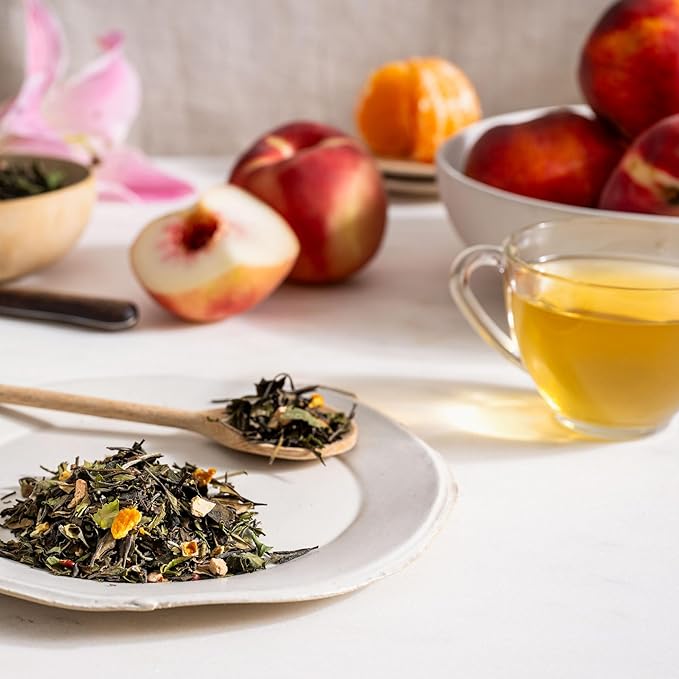 Rishi Tea Peach Blossom White Herbal Blend - Organic & Low Caffeine Loose Leaf Tea - 8.81 Ounces, 32+ Servings