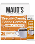 Maud's Salted Caramel Favored Instant Coffee, 26 ct, 100% Arabica Coffee, Medium Roast, Instant Hot or Iced Coffee - Just add water