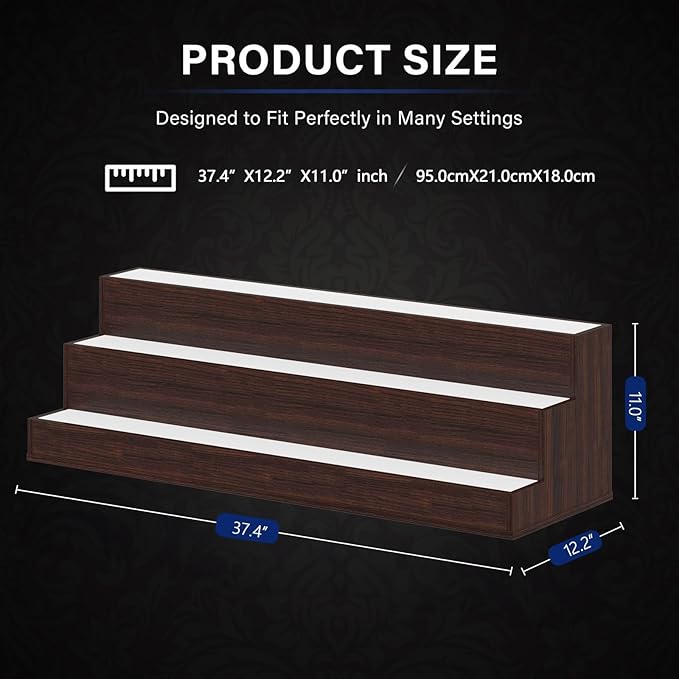 Led Lighted Liquor Display Shelf, Bar Display Shelf with App & Remote Control, Freestanding Holding 3 Bottles for Home Bar, Party (Walnut, 37 Inch)