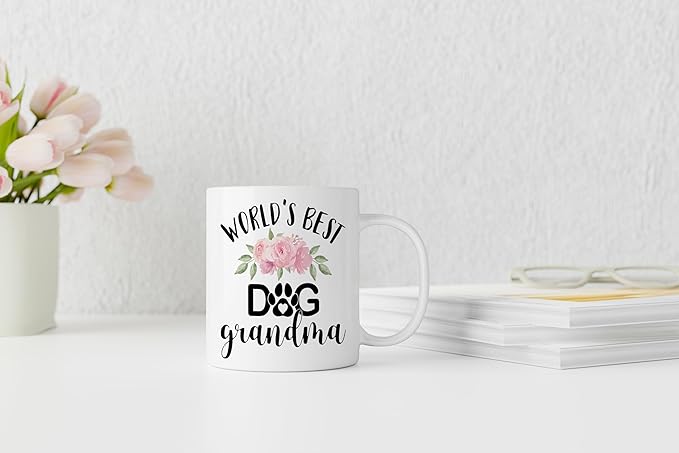 QASHWEY Dog Grandma Gifts Mug, Gifts for Dog Grandma Coffee Mug, Mothers Day Dog Owner Lover Mug Tea Cup Gifts for Grandma Grandmother, World’s Best Dog Grandma Coffee Cups Ceramic 11oz