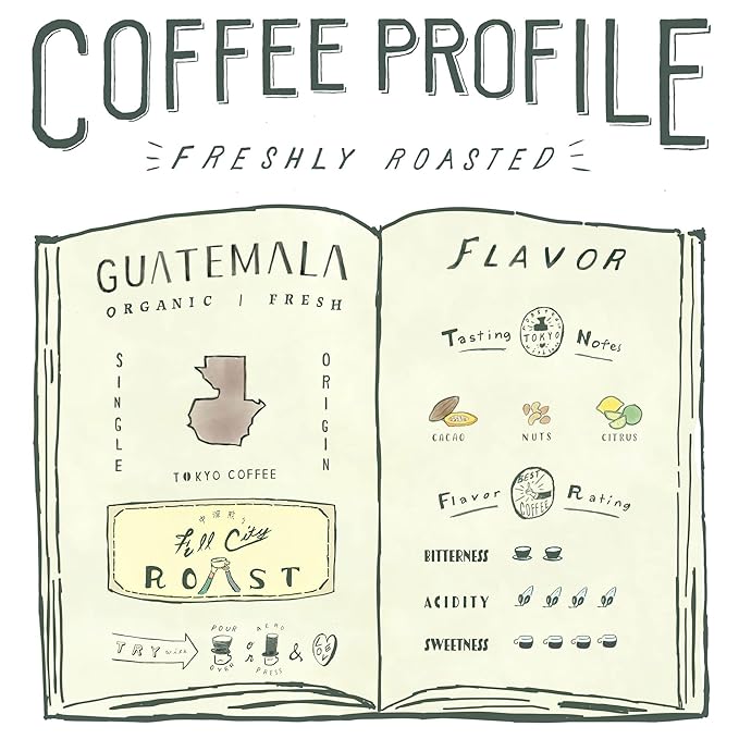 TOKYO COFFEE Organic Guatemala Whole Coffee Beans, 12oz Bag, Medium-Dark Roast, Single Origin Huehuetenango, 100% Arabic for a Smooth & Nutty Brew