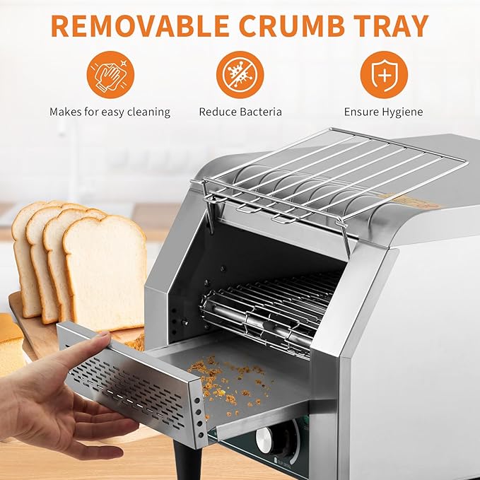 GarveeHome Commercial Conveyor Toaster, 300 Slices/H, 1800W 110v, 7 Temperature Settings, Commercial Toasters for Restaurant/Home, With Timer, for Bun Bagel Bread