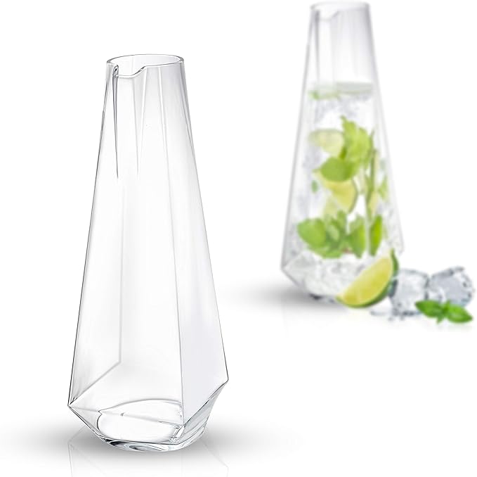 JoyJolt Infiniti 43Oz Deluxe Glass Pitcher - Premium Quality Crystal Lemonade & Sangria Pitcher - Elegant Classic Design - Perfect for Fruit Infusion & Iced Tea