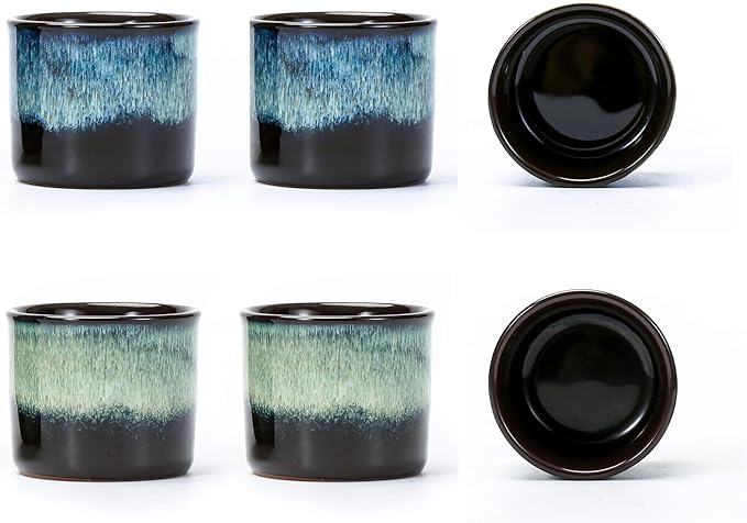 Japanese Tea Cups Set of 6 Ceramic Tea Cups, 2.5 Ounces Ceramic Cups, Matcha Cups(mixed exterior)