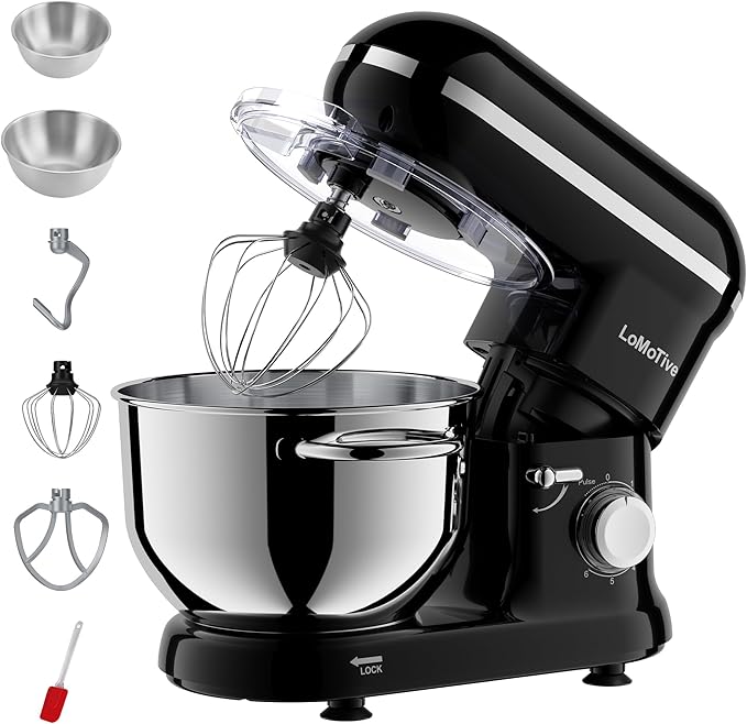 Stand Mixer 6QT Dough Mixer - 660W Kitchen Mixer 6-Speed Electric Mixer with Egg Whisk Dough Hook Flat Beater BLACK