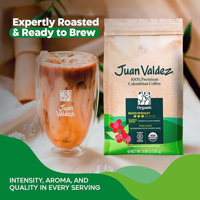 Juan Valdez Organic Ground Coffee, Balanced Roast 10 OZ - 100% Colombian Coffee USDA Organic Certified - 100% organic coffee free of chemicals in its cultivation process (Pack of 6)
