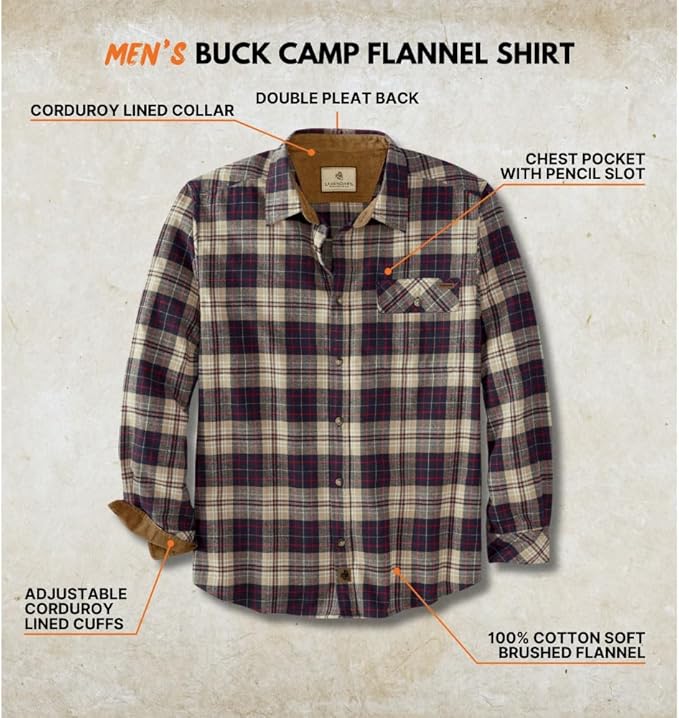 Legendary Whitetails Men's Flannel Shirt Long Sleeve Button Down 100% Cotton