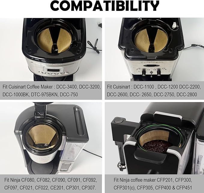 #4 Gold Cone Reusable Permanent Coffee Basket Filter Replacement for Cuisinart Coffee Maker (Pack of 4)