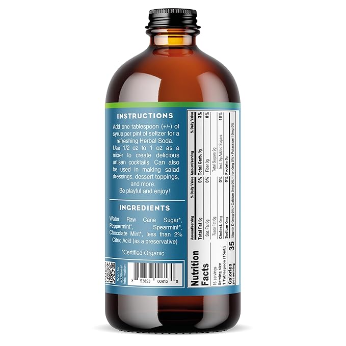 Bluestem Botanicals Organic Triple Mint Simple Syrup, 8 oz, Cocktail and Mocktail Mixer for Drinks, Non-Alcoholic, Peppermint, Spearmint, Chocolate Mint