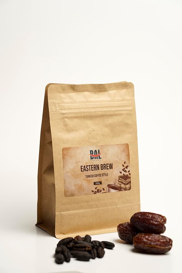 BAL Coffee Alternative Eastern Brew - 12 oz /340 g | Caffeine-Free & Vegan-Friendly | Substitute Brews & Tastes like Original Coffee | Smooth Grind Crafted from Date Seeds | Rich & Smooth flavor