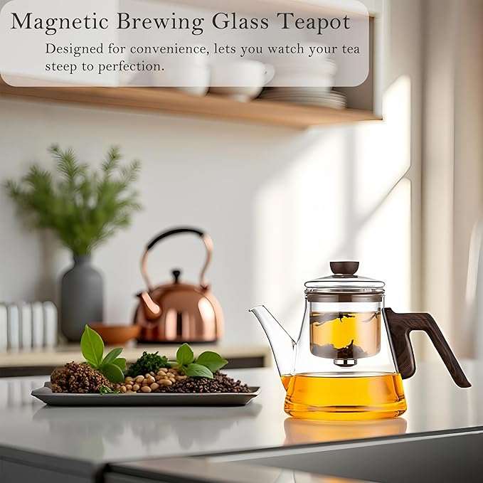 Small 25.4oz Enchanted Glass Teapot, YJX Magnetic Brewing Tea Pot Designed for Convenience, Witchcraft Magic Tea with Infuser for Loose Leaf and Herbal Teas(750ml)
