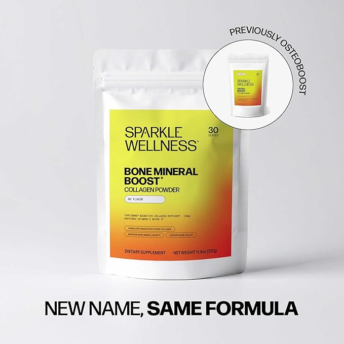 Sparkle Wellness Bone Mineral Boost (No Flavor) [30 Serves] | Collagen Powder Supplement | FORTIBONE Bioactive Collagen Peptides and Buffered Vitamin C Nutra C | Bone Supplements