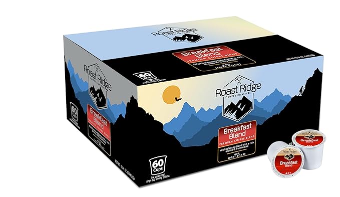 Roast Ridge Single Serve Coffee Pods for Keurig K-Cup Brewers, Breakfast Blend, Light Roast, 60 Count