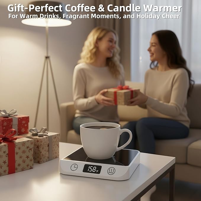 Coffee Mug Warmer, 20W Fast Heating & Constant Temperature Control, 6-Temp Settings, 1-12H Timer, Candle Warmer, Compatible with Various Cups for Coffee, Tea, Milk (White)