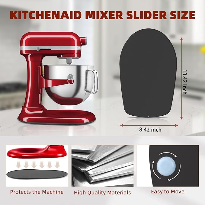 Mixer Slider Compatible with 4.5-5 QT Kitchen Aid Stand Mixers, Kitchen Countertop Storage Mover Sliding Caddy Mixer Slider Mat for Kitchen Aid Stand Mixer Accessories Attachment (Iron - Black)