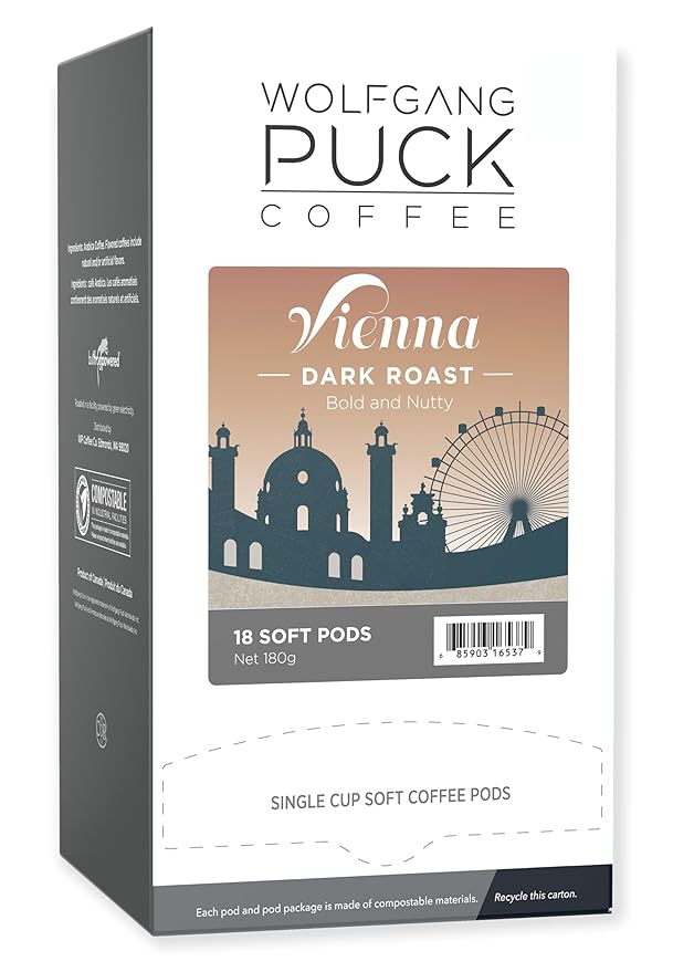 Wolfgang Puck Coffee, Vienna Coffee House, 9.5 Gram Soft Pods, 18 Count (Pack of 6)