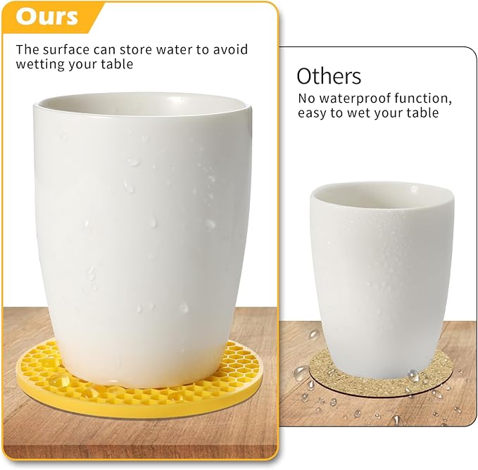 Silicone Coaster Set of 12 with Holder, Drinks Coasters, Beer & Coffee, Suitable for All Cups, Hot or Cold, Anti-Slip, Non-Stick, Anti-Overflow Tabletop Protection and Decor (12 Pcs, Yellow)