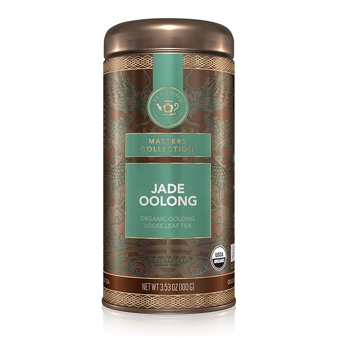 Teabloom Organic Jade Oolong Loose Leaf Tea, Rolled Leaves From High-Elevation Mountains, USDA Certified Organic and Certfied Kosher, Fresh Green-Floral Aroma and Flavor, 3.53 oz/100 g Canister Makes 35-50 Cups