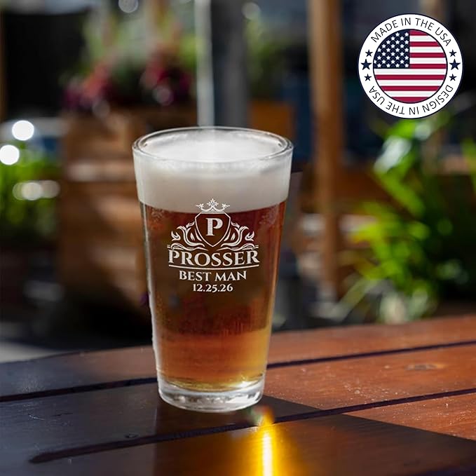 Personalized Groomsmen Beer Pint - 16oz Best Man Beer Glass - Custom Etched Drink Glassware, Engraved Gifts for Wedding Favors, Best Man Proposal Gifts, Bachelor Party