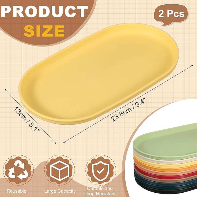 uxcell 2Pcs Fast Food Serving Trays, 9.4x5.1 Oval Reusable Restaurant Serving Trays for Kitchen Restaurant Coffee Fruit Burger Lunch Dessert, Yellow
