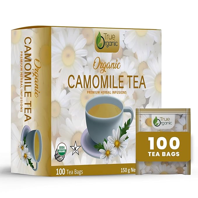 True Organic Premium Chamomile Tea |100 Count Tea Bags | USDA Organic & Kosher Certified |100 Envelop Organic Chamomile Tea Bags for Your Home & Cafe.