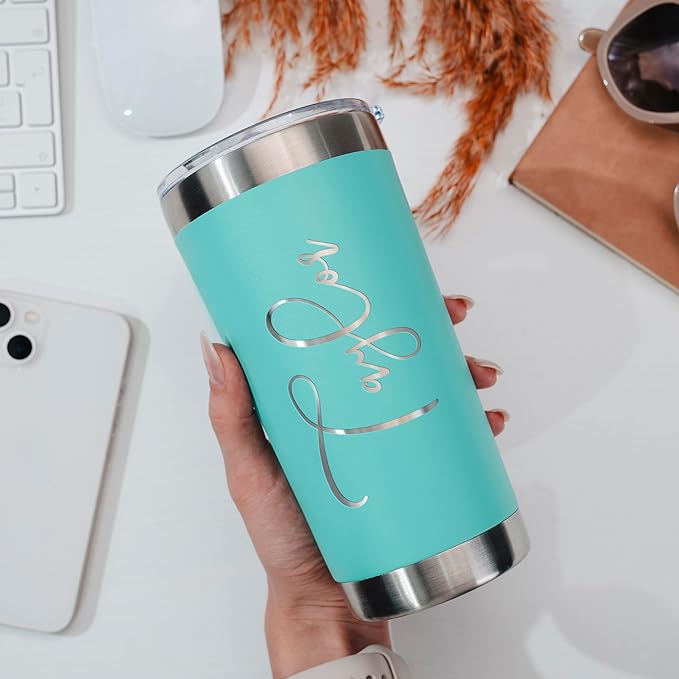 Be Burgundy Personalized Tumbler with Engraved Name - 12 Designs, 20 Oz Coffee Tumbler with Slider Lid, Teal, Double Wall Insulated Tumbler- Gift for Women, Mom, Personalized Gifts for Women