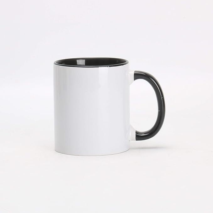 11oz White Ceramic Sublimation Coffee Mug With Solid Colors Inside and Handle， Mixed 6 Colors of Black, Red, Blue, Yellow, Green and Pink, Case of 6