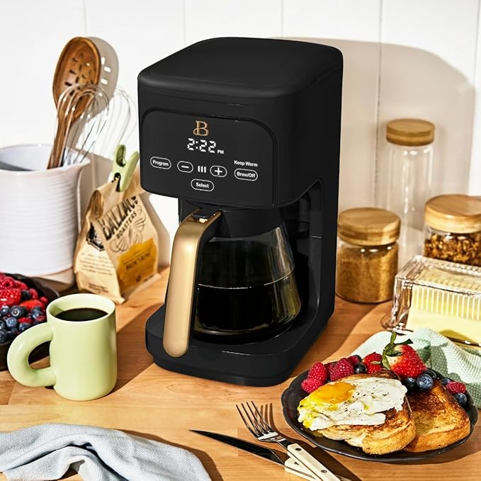 Beautiful 12 Cup Programmable Coffee Maker, Drip Coffee Machine with Glass Carafe, Automatic Brew Strength Control, Espresso Maker Function, Compact Espresso Machine (Black Sesame)