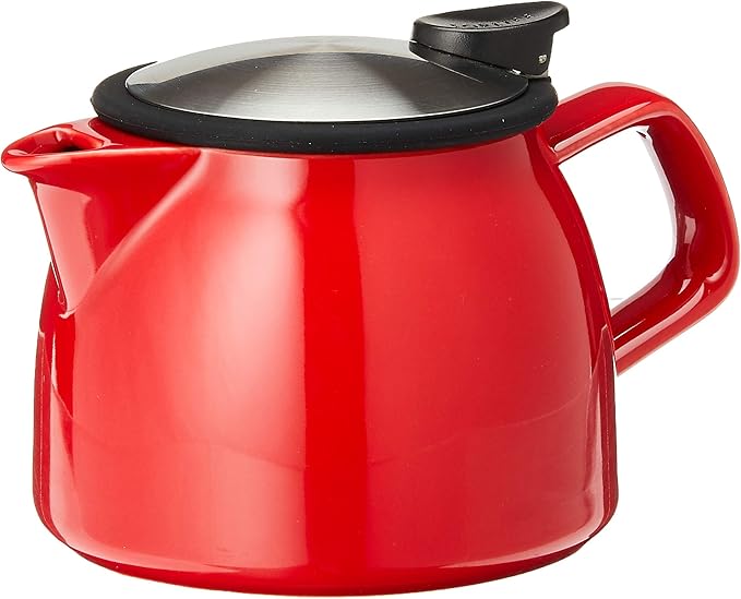 FORLIFE Bell Ceramic Teapot with Basket Infuser, 16-Ounce/470ml, Red