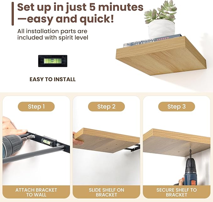 Fun Memories Floating Shelves for Wall - 9.3 Inch Square Shelves with Invisible Brackets, Small Wall Shelf for Living Room, Bathroom, Bedroom, and Kitchen Decor，Set of 3