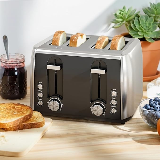 4 Slice Toaster with Crumb Tray for Easy Cleaning, 6 Browning Settings, Self-Centering Dualit Bread Toaster 4 Slice, Cancel, Defrost&Reheat Function