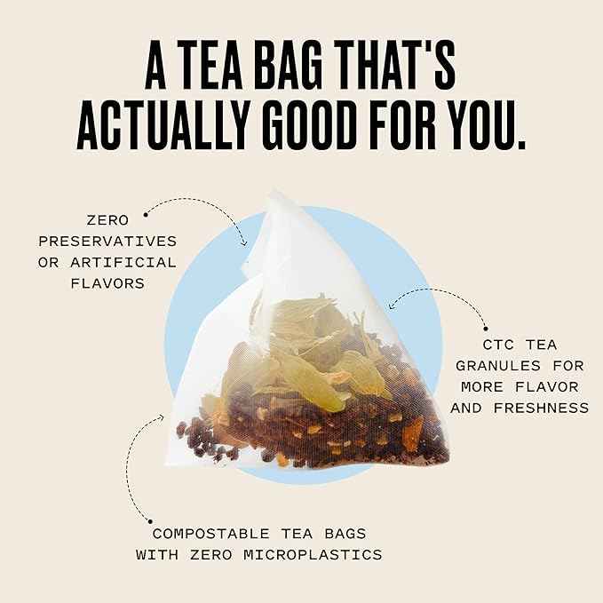 Kolkata Chai - Signature Chai Tea Bag, 45 Count, Premium Organic Assam Black Tea and Spices, Compostable Tea Bags, Vegan, All Natural
