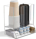 AITEE Acrylic Coffee Station Organizer for Countertop, Holds 20 Cups, All-in-One Coffee Cup and Lid Holder with Condiment Storage for Office Breakroom and Home Kitchen, Clear