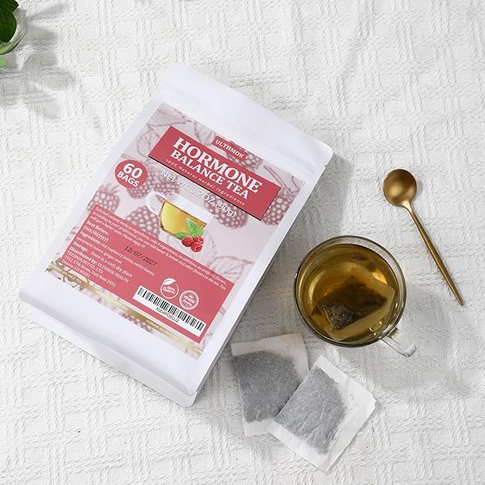 Premium 60 Hormone Balance Tea Bags, Made with 100% Natural Herbal Ingredients, Red Raspberry Leaves, Menstrual Cycle Support, No Artificial Flavors & Caffeine Free.