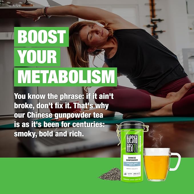 Tiesta Tea - Chinese Gunpowder, Loose Leaf, Traditional Smoky Green Tea, Premium Aromatic Blend, Medium Caffeinated, 50 Cups, 5 Ounce Refillable Tin