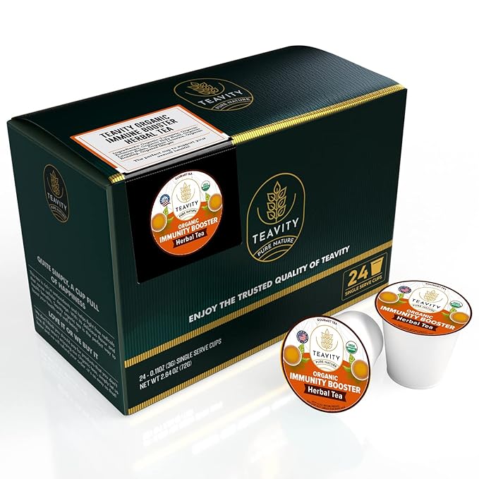 Organic Ginger Tea Pod with Echinacea, Turmeric, and Licorice for Keurig, Decaf by Teavity (24 Tea Pods)