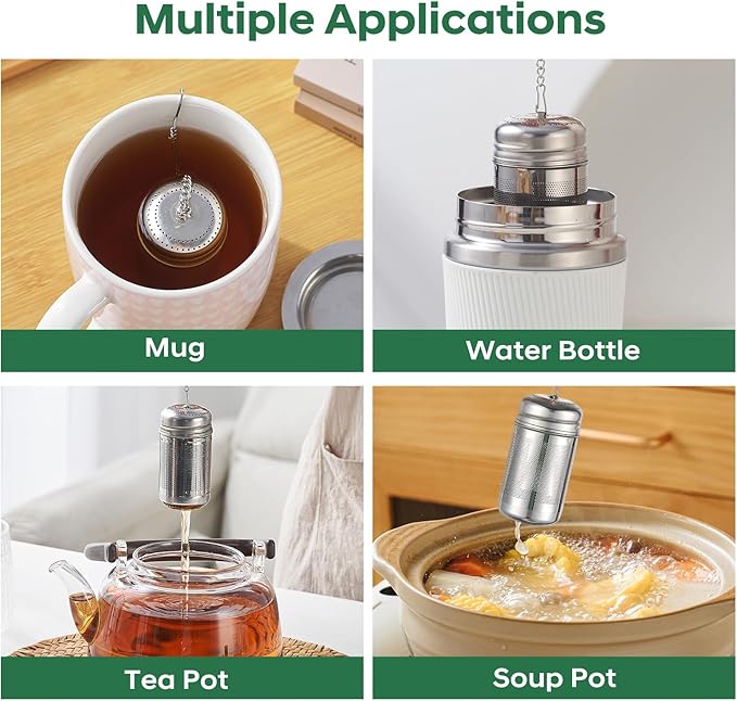 Tea Infuser For Loose Leaf Tea, Extra Fine Mesh Tea Diffusers For Loose Tea, 316L Stainless Steel Tea Strainer, Reusable Tea Steeper For Coffee, Herbs, Fruit, Spices（3.4oz）