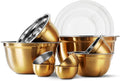 COOK WITH COLOR 18 Piece Mixing Bowls Set with Airtight Lids, Stainless Steel Bowl Organizers, Food Storage Containers, Meal Prep, Nesting Salad Bowls For Cooking, Baking, Kitchen Use, Gold